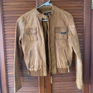 Members Only Brown Vegan Leather Bomber / Moto Jacket